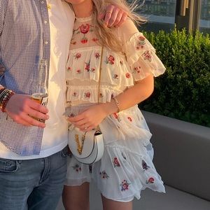 Zara White w/ Red Rose Embroidered Ruffle Dress